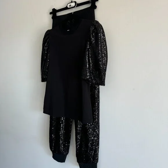 Cinq A Sept Giles Sequin Jogger Pants in Black NWOT, Size M
